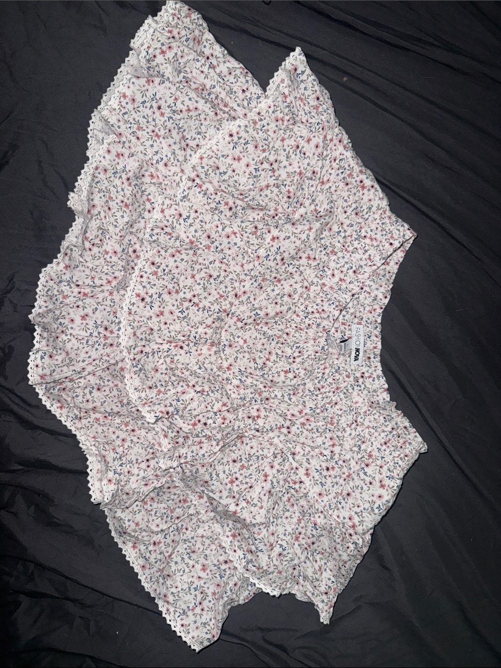 Floral Ruffle Lounge skort- White with Pink & Blue Flowers